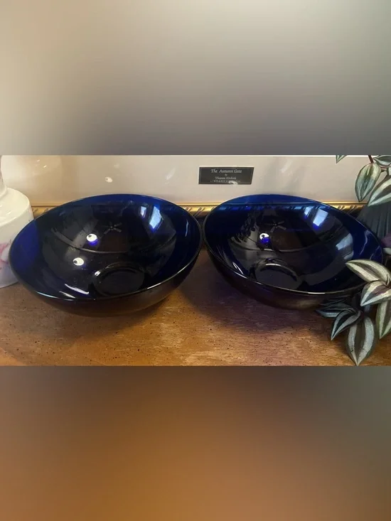 Vintage Cobalt Blue Glass Medium Serving Bowls - Set of 2 - Picture 1 of 7